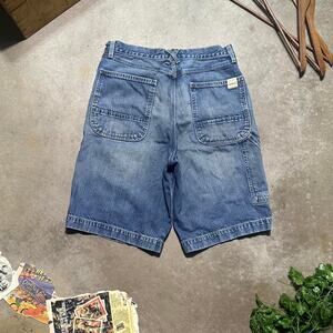 Vintage Y2K Old Navy Workers Carpenter Jean Shorts 33" Blue Denim Baggy Jorts